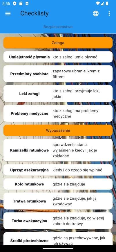 Checklista z załogą przed wypłynięciem w rejs po polsku